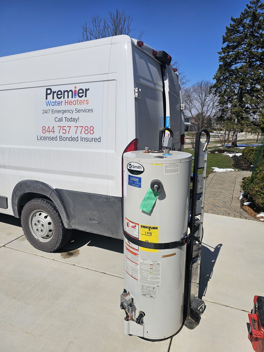 AO Smith water heater stocked on Premier Water Heaters truck
