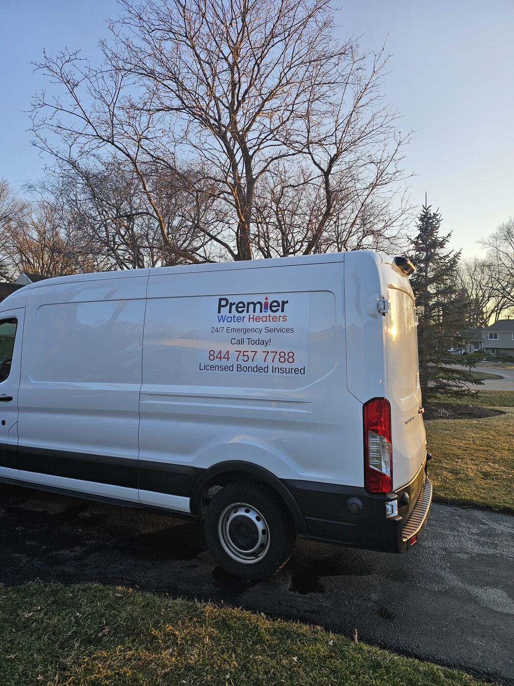 Premier Water Heaters service van in Barrington IL